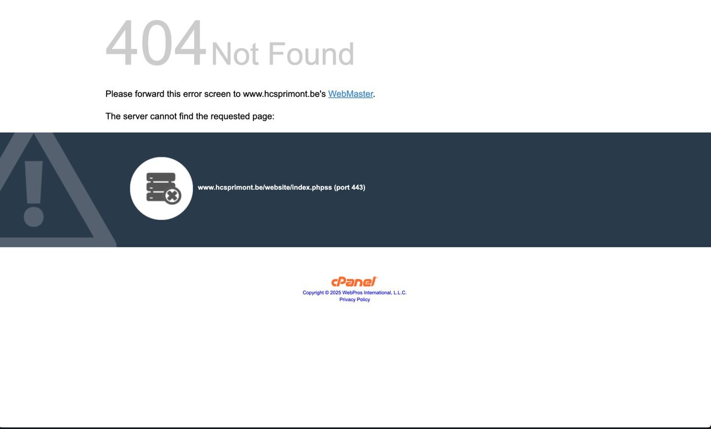 Ancienne page d'erreur : le message en anglais de l'hébergeur
