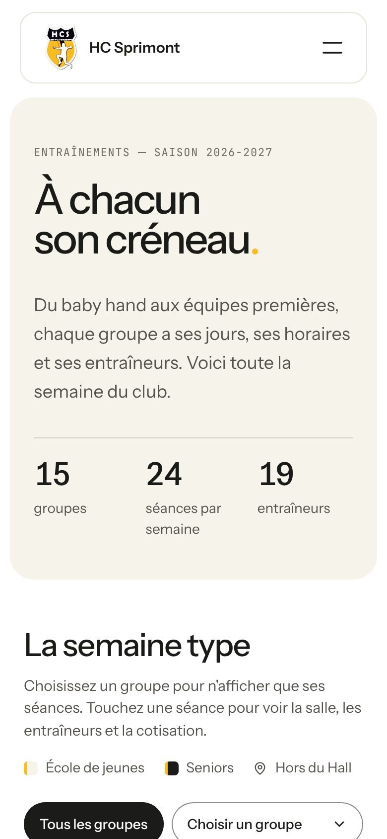 Nouveaux entraînements sur téléphone : « À chacun son créneau. » et les chiffres de la saison